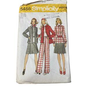 70s Simplicity 5455 Misses Sewing Pattern Size 14 Shirt Jacket Skirt Pants CUT